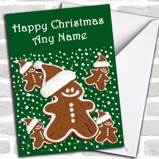 Green Gingerbread Man Christmas Card Personalized