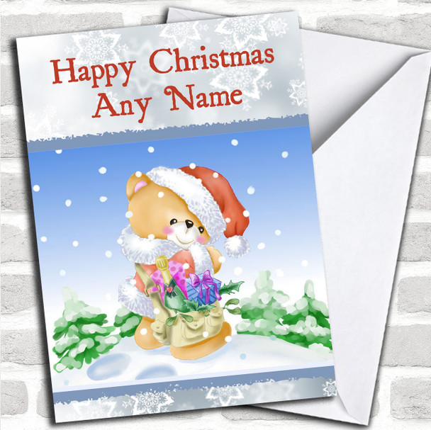 Bear Santa Hat Christmas Card Personalized