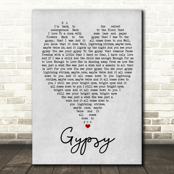 Gypsy Fleetwood Mac Grey Heart Song Lyric Quote Print