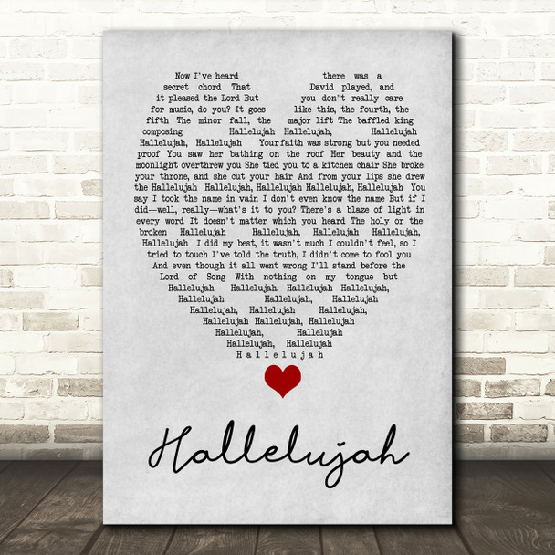 Hallelujah Leonard Cohen Grey Heart Song Lyric Quote Print