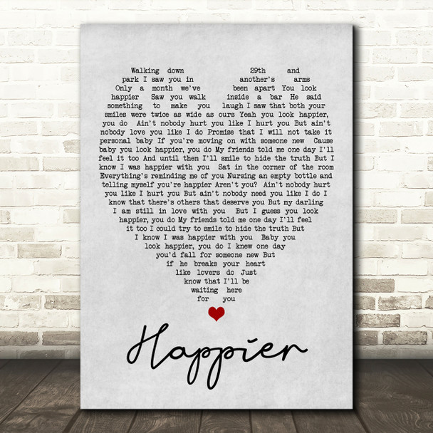 Happier Ed Sheeran Grey Heart Song Lyric Quote Print