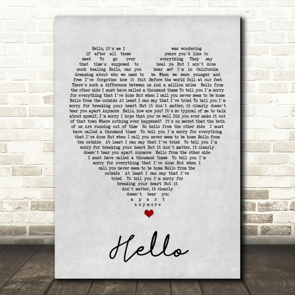 Hello Adele Grey Heart Song Lyric Quote Print