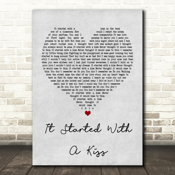 Hot Chocolate It Started With A Kiss Grey Heart Song Lyric Quote Print
