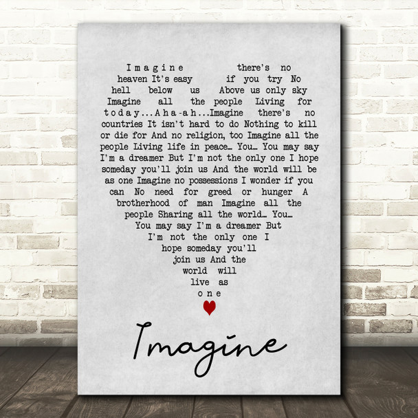 Imagine John Lennon Grey Heart Song Lyric Quote Print