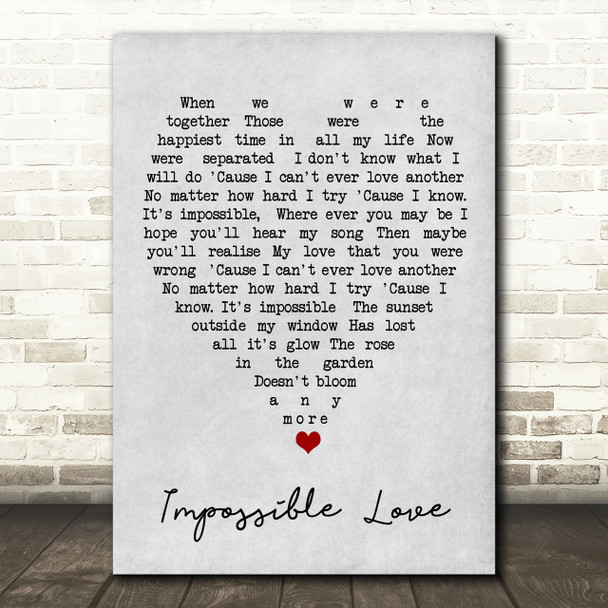 Impossible Love UB40 Grey Heart Song Lyric Quote Print