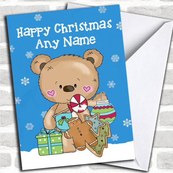 Watercolour Snowy Bear Blue Children's Personalized Christmas Card