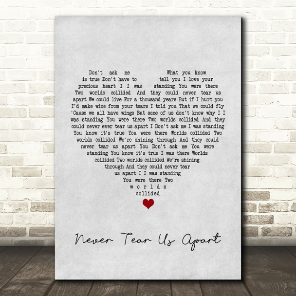 INXS Never Tear Us Apart Grey Heart Song Lyric Quote Print