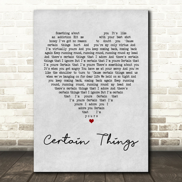 James Arthur Certain Things Grey Heart Song Lyric Quote Print