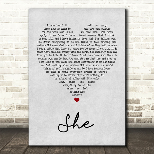 Jen foster She Grey Heart Song Lyric Quote Print