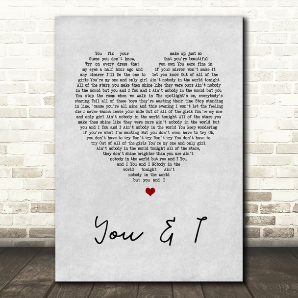 John Legend You & I Grey Heart Song Lyric Quote Print