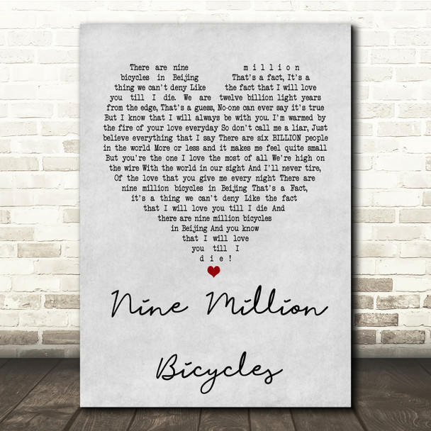 Katie Melua Nine Million Bicycles Grey Heart Song Lyric Quote Print
