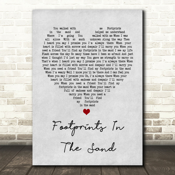Leona Lewis Footprints In The Sand Grey Heart Song Lyric Quote Print