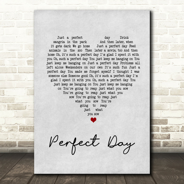 Lou Reed Perfect Day Grey Heart Song Lyric Quote Print