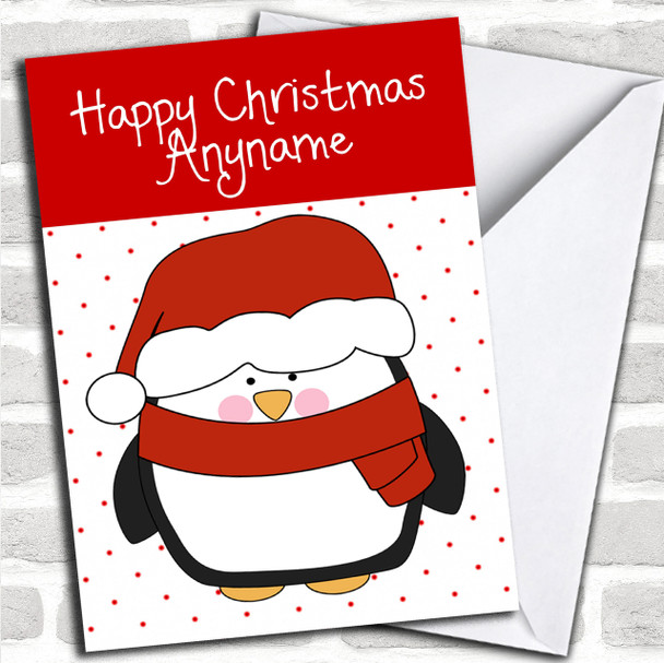 Spotty Penguin Scarf Children's Personalized Christmas Card