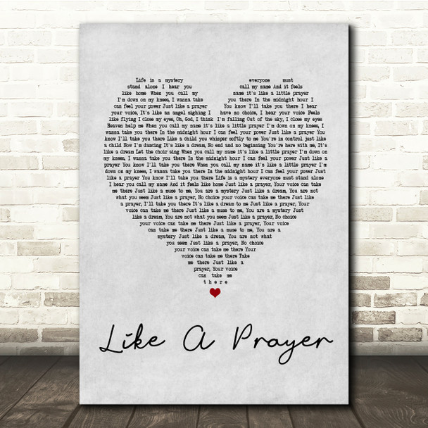 Madonna Like A Prayer Grey Heart Song Lyric Quote Print