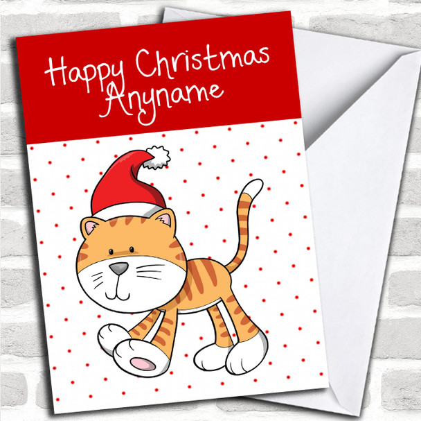 Spotty Ginger Tabby Cat Children's Personalized Christmas Card