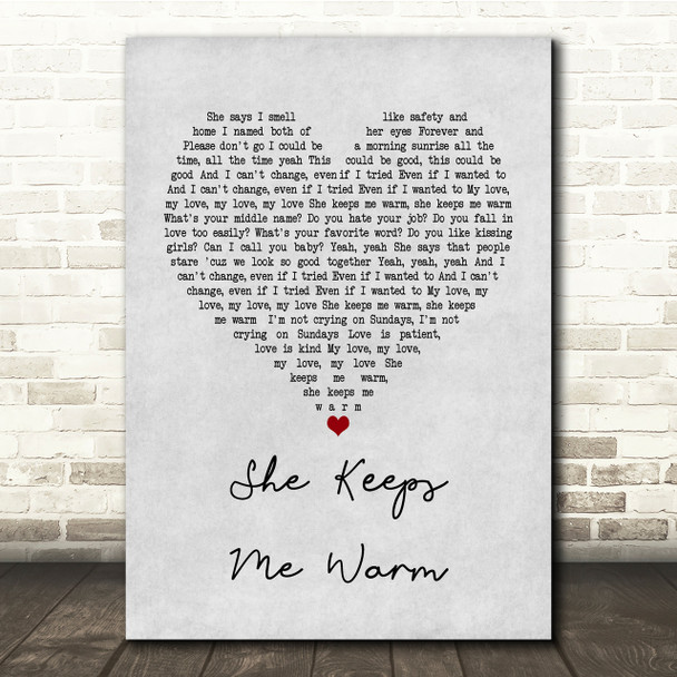 Mary Lambert She Keeps Me Warm Grey Heart Song Lyric Quote Print