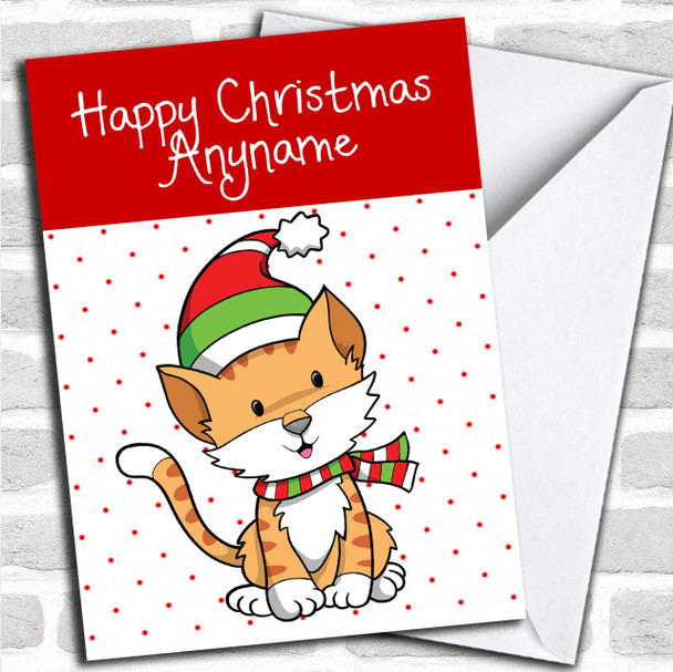 Spotty Ginger Cat Children's Personalized Christmas Card