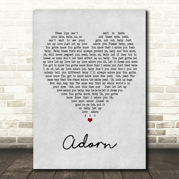 Miguel Adorn Grey Heart Song Lyric Quote Print