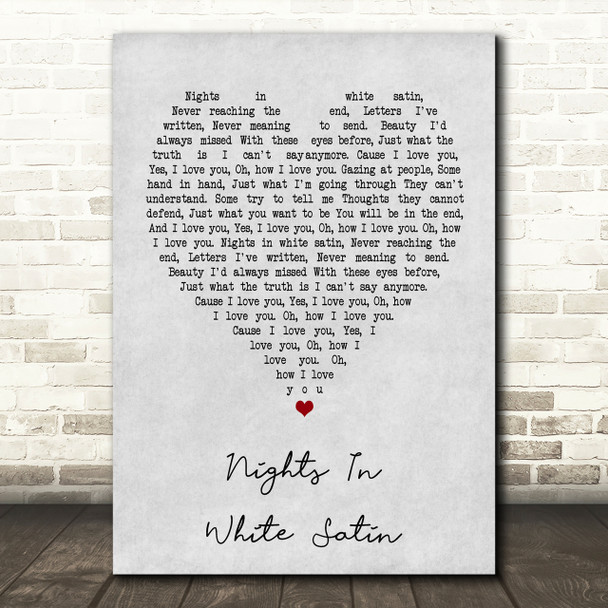 Moody Blues Nights In White Satin Grey Heart Song Lyric Quote Print