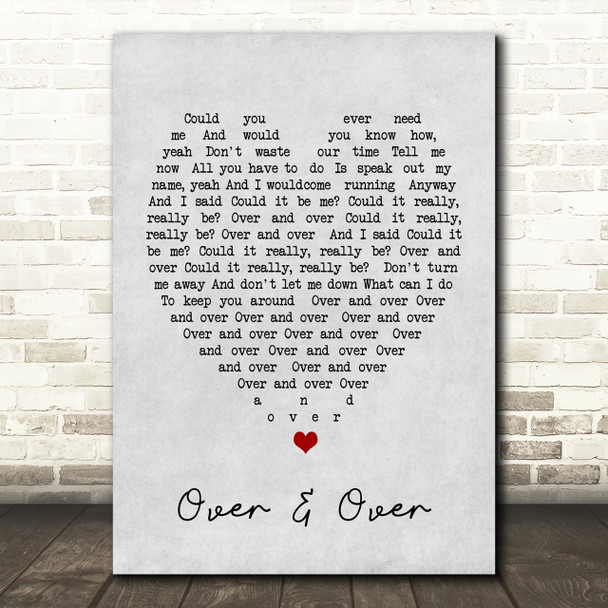 Over & Over Fleetwood Mac Grey Heart Song Lyric Quote Print