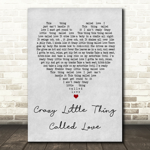 Queen Crazy Little Thing Called Love Grey Heart Song Lyric Quote Print