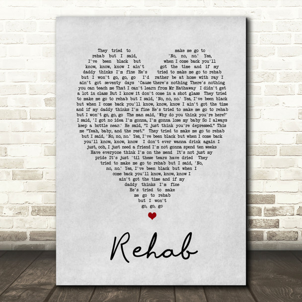 Rehab Amy Winehouse Grey Heart Song Lyric Quote Print Rehab Amy Winehouse Grey Heart Song Lyric Quote Print