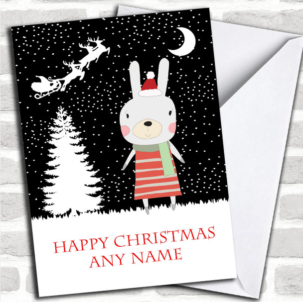 Rabbit On A Snowy Night Children's Personalized Christmas Card