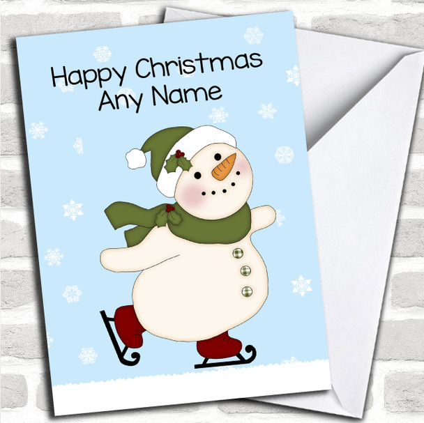 Ice Skating Snowman Children's Personalized Christmas Card