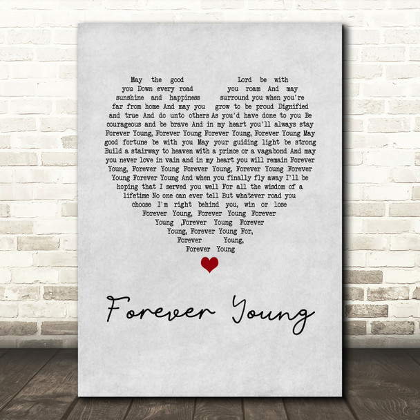 Rod Stewart Forever Young Grey Heart Song Lyric Quote Print
