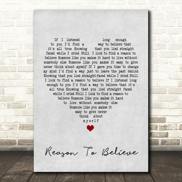 Rod Stewart Reason To Believe Grey Heart Song Lyric Quote Print