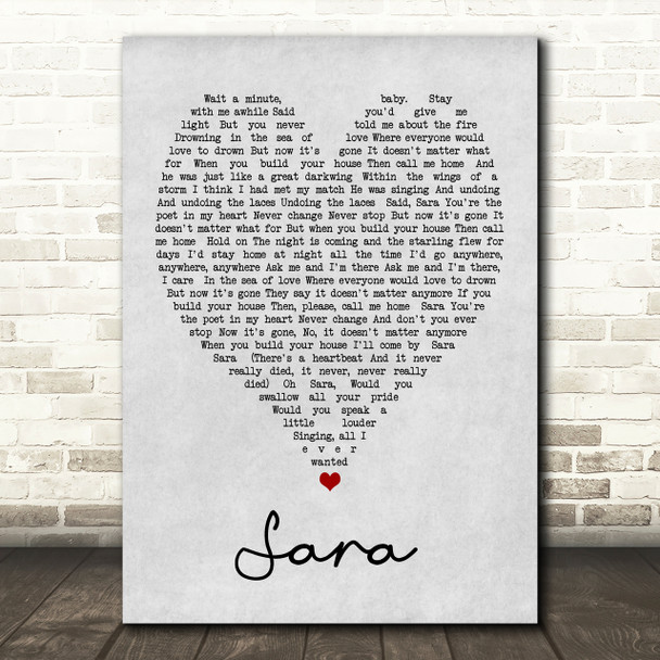 Sara Fleetwood Mac Grey Heart Song Lyric Quote Print