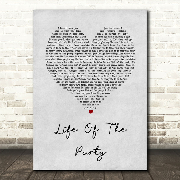 Shawn Mendes Life Of The Party Grey Heart Song Lyric Quote Print