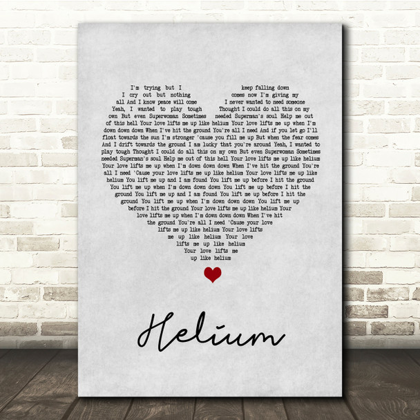 Sia Helium Grey Heart Song Lyric Quote Print