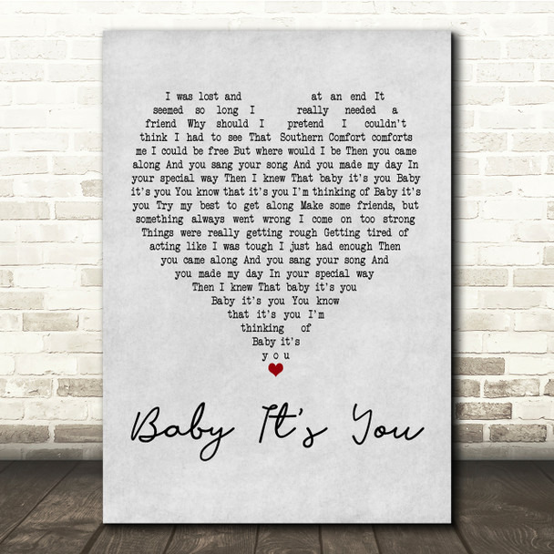 Smokie Baby It's You Grey Heart Song Lyric Quote Print
