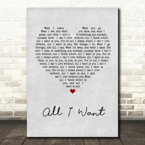 Staind All I Want Grey Heart Song Lyric Quote Print