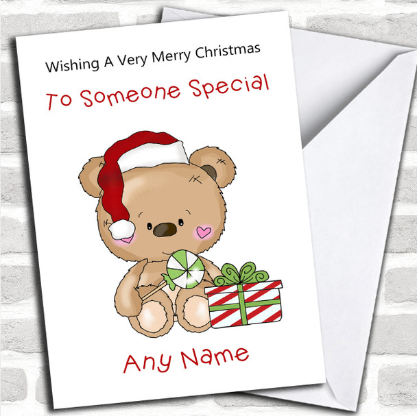 Cartoon Bear With Present Children's Personalized Christmas Card