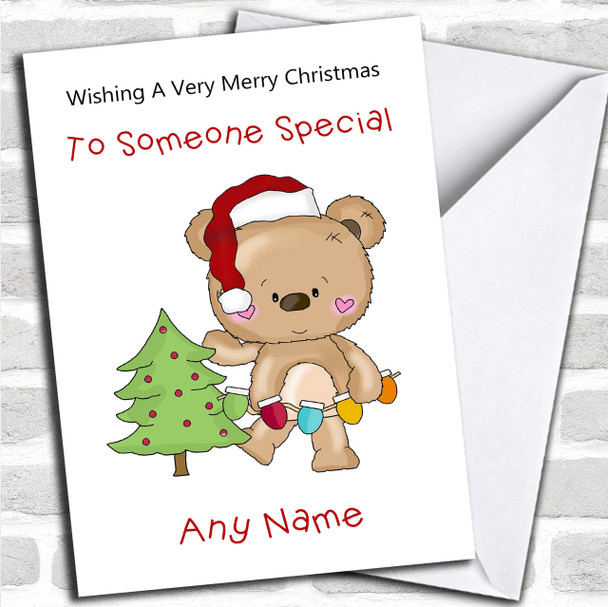 Cartoon Bear Decorating The Tree Children's Personalized Christmas Card