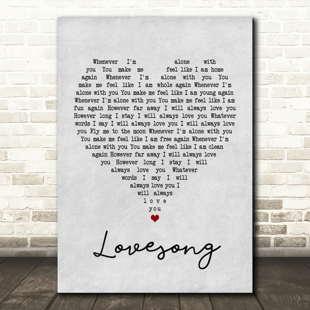 The Cure Lovesong Grey Heart Song Lyric Quote Print