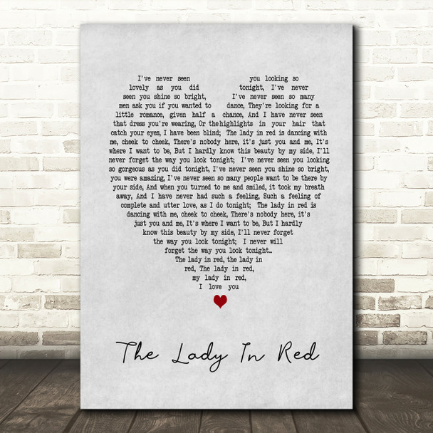 The Lady In Red Chris De Burgh Grey Heart Song Lyric Quote Print