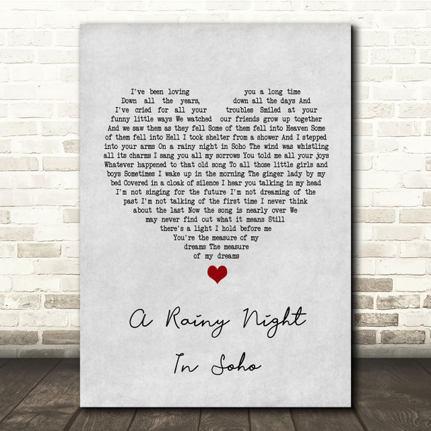 The Pogues A Rainy Night In Soho Grey Heart Song Lyric Quote Print