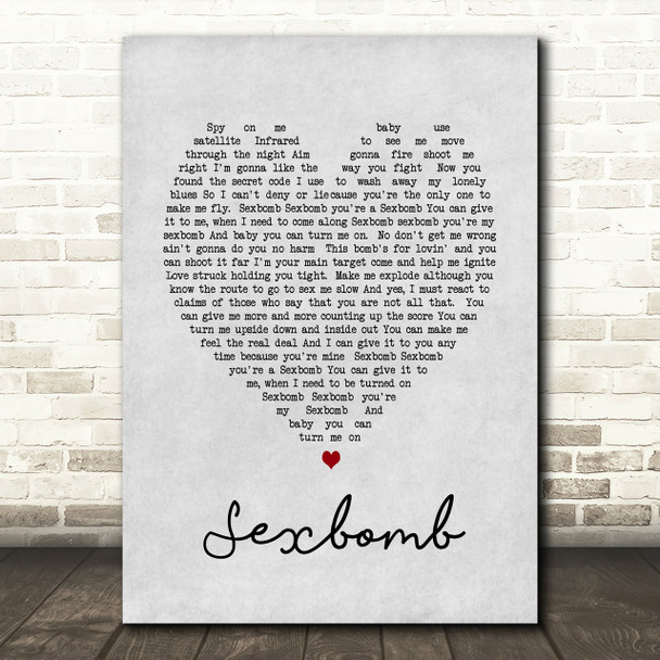 Tom Jones Sexbomb Grey Heart Song Lyric Quote Print Tom Jones Sexbomb Grey Heart Song Lyric Quote Print