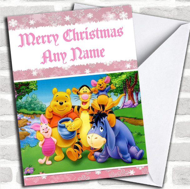 Winnie The Pooh Pink  Personalized Christmas Card