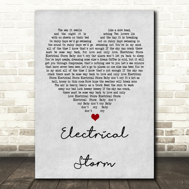 U2 Electrical Storm Grey Heart Song Lyric Quote Print