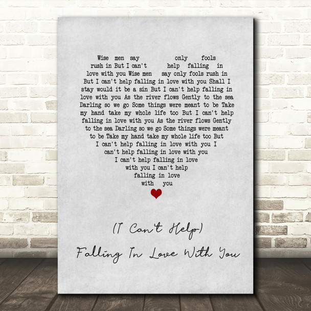 UB40 (I Can't Help) Falling In Love With You Grey Heart Song Lyric Quote Print