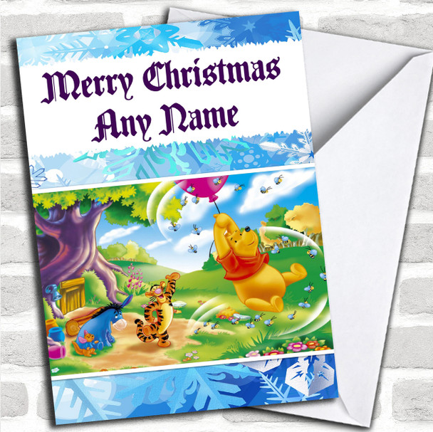 Winnie The Pooh Blue Personalized Christmas Card