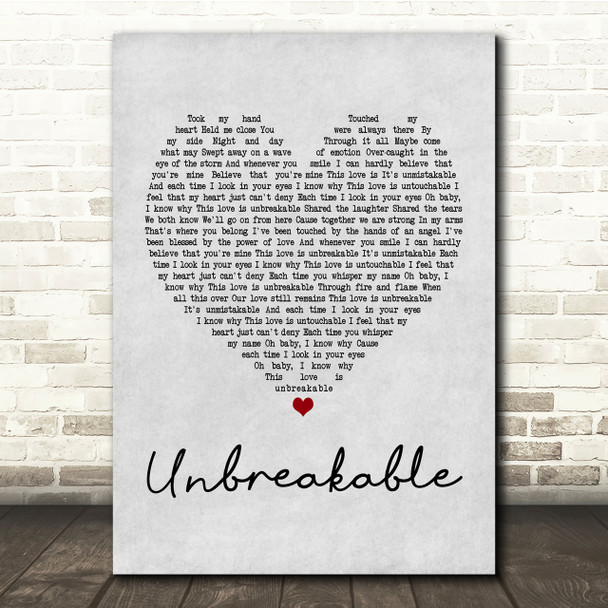 Westlife Unbreakable Grey Heart Song Lyric Quote Print