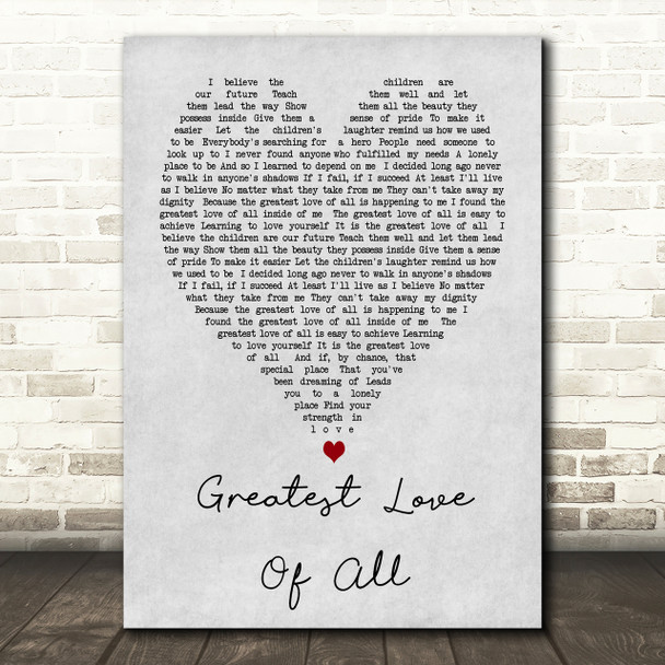 Whitney Houston Greatest Love Of All Grey Heart Song Lyric Quote Print