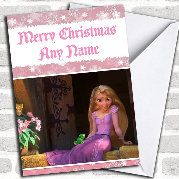 Tangled Rapunzel Pink Personalized Christmas Card