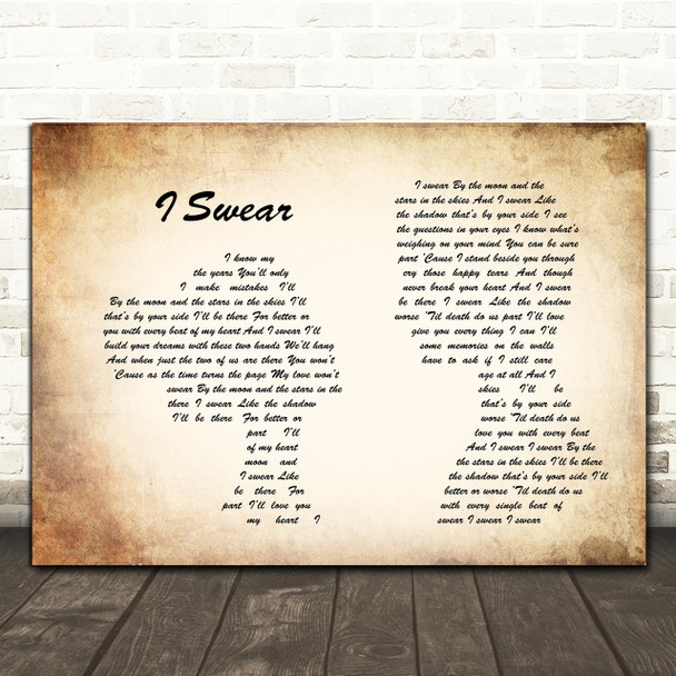 All 4 One I Swear Man Lady Couple Song Lyric Quote Print